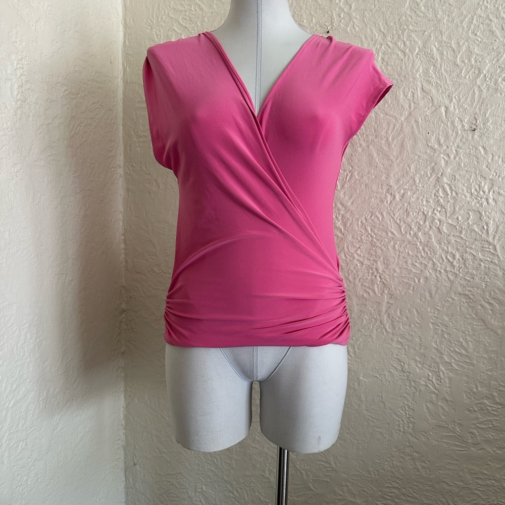 Zara Pink Knit Surplice Short Sleeve Fitted Top NWT Small